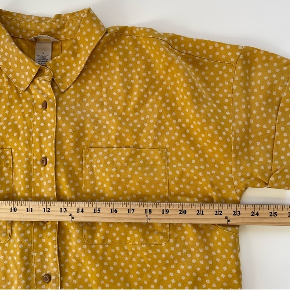 Duluth Trading Company Mustard Yellow Tencel Drop Shoulder Printed Shirt LARGE - Picture 6 of 7
